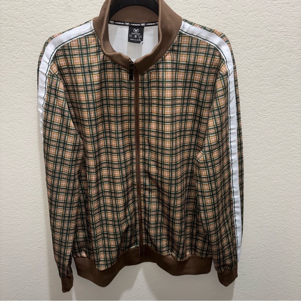 Jian Wang Men's Brown Plaid Lightweight Jacket